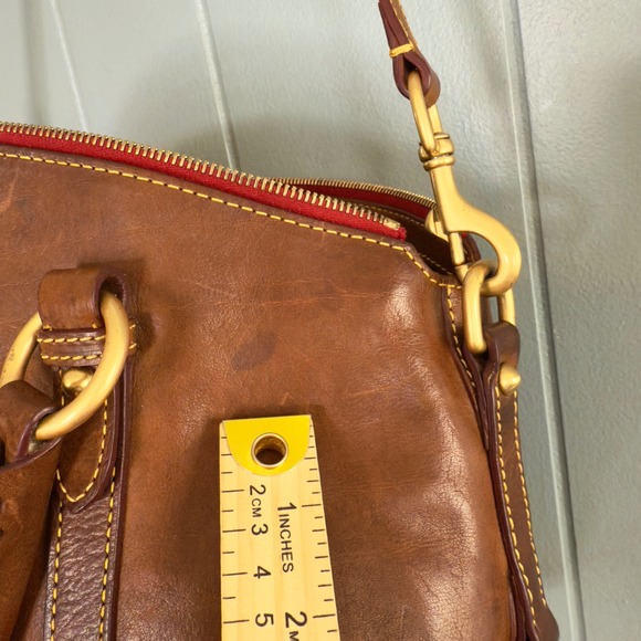 Dooney Bourke Florentine Leather Satchel Bag Chestnut Whipstitch Patina Luxe - Picture 3 of 16